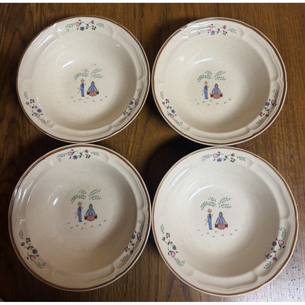 Vintage Newcor Our Country Soup Cereal Bowls 6004 Stoneware Set of 4 Farmhouse